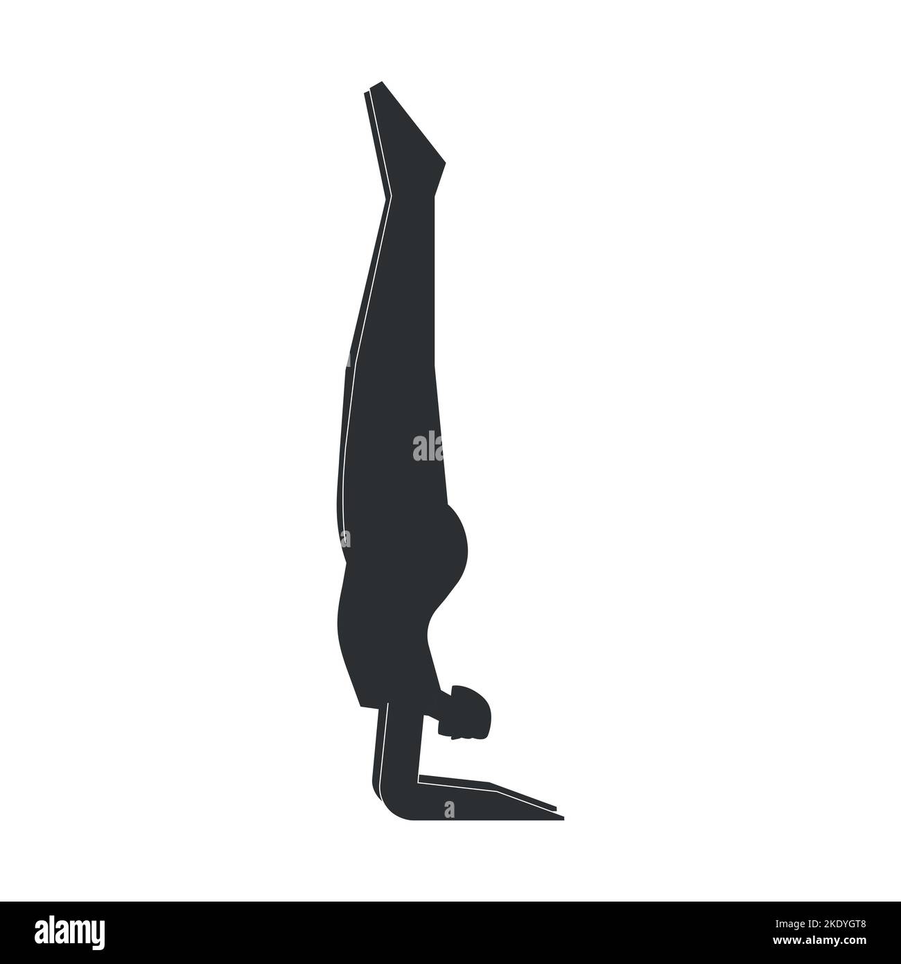 Vektor isolierte Illustration mit flacher schwarzer Silhouette des weiblichen Charakters. Die sportliche Frau lernt die Yoga-Haltung. Fitness-Übung - Unterarm stehen Pose Stock Vektor