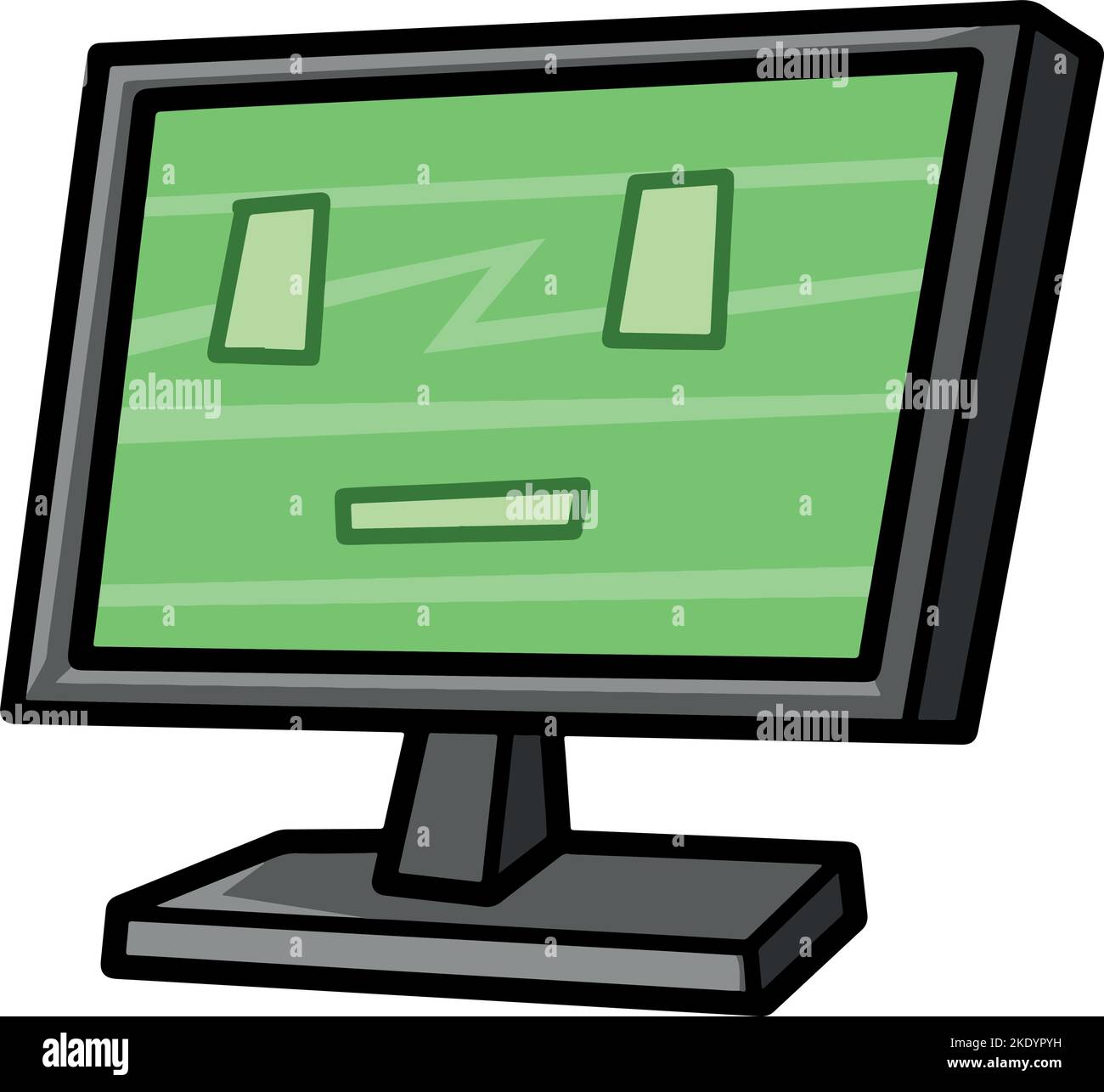 Ein grün dargestellter Computermonitor, isoliert auf weißem Hintergrund Stock Vektor