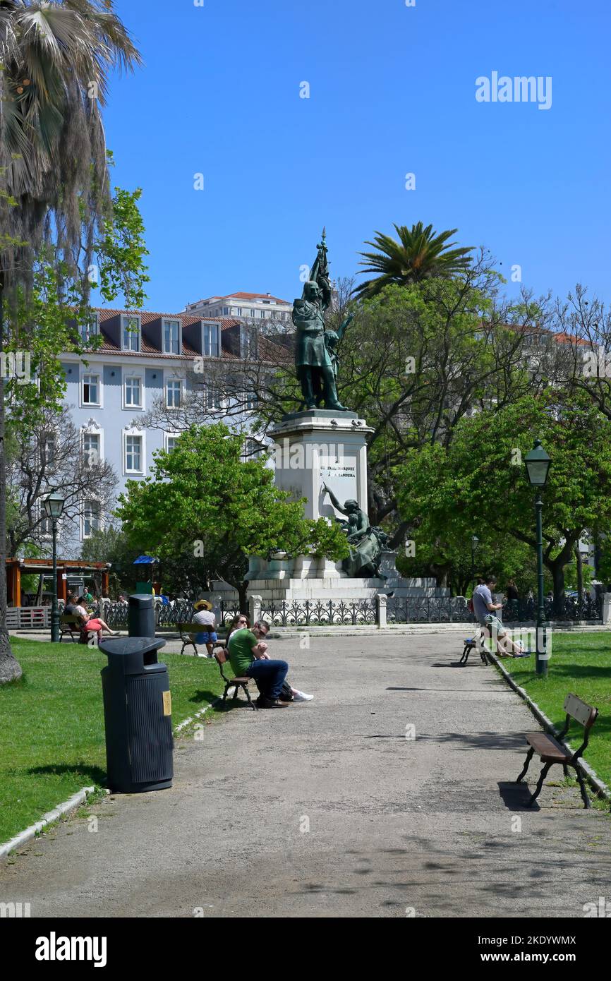 Don Luis Garten in der Nähe des Time Out Marktes, Statue des General Marquis da Bandera, Ribeira, Cais de Sodre, Lissabon, Portugal Stockfoto