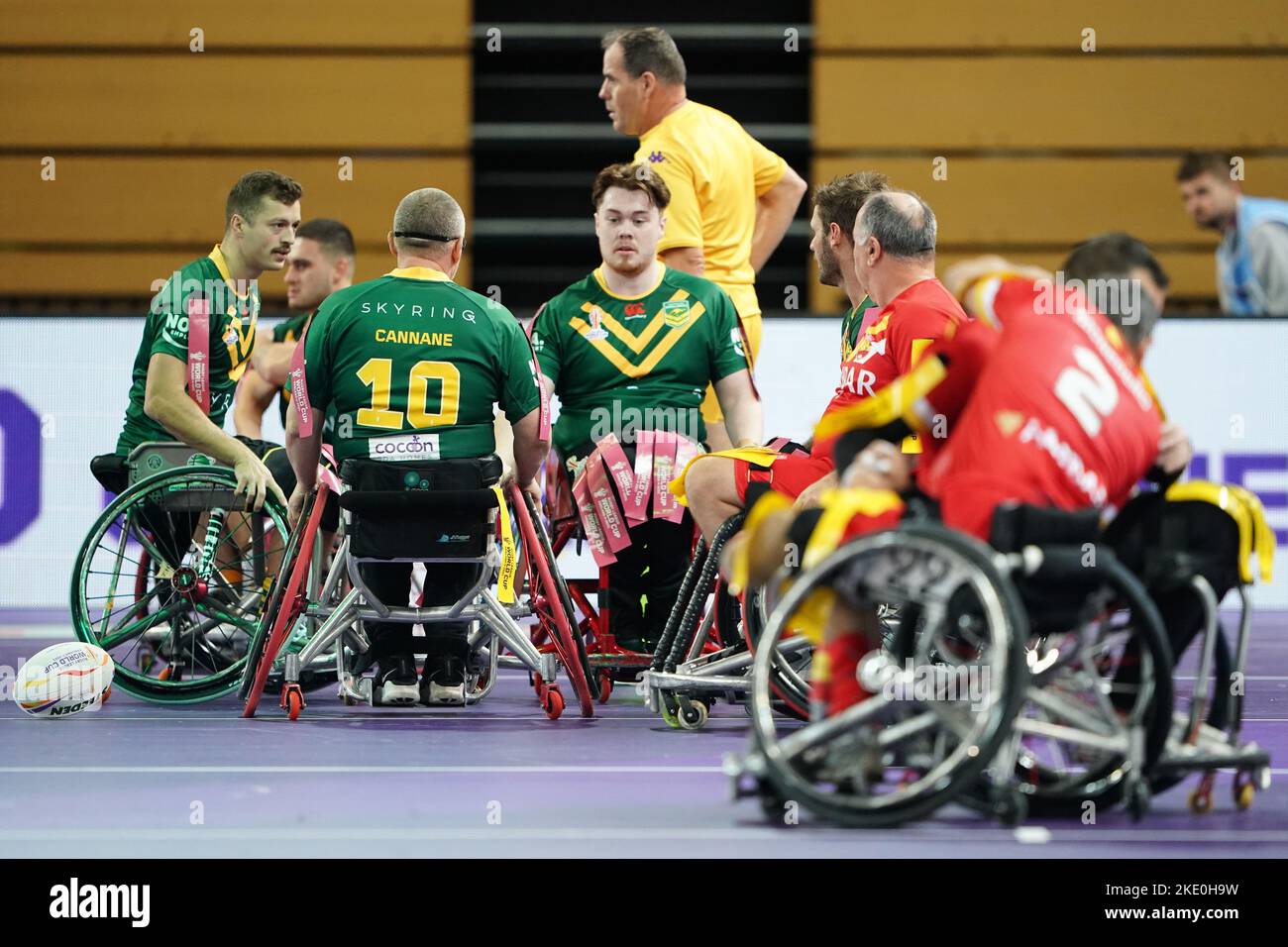 Australien feiert nach dem Wheelchair Rugby League World Cup-Team Ein Spiel in der Copper Box Arena, London. Bilddatum: Mittwoch, 9. November 2022. Stockfoto