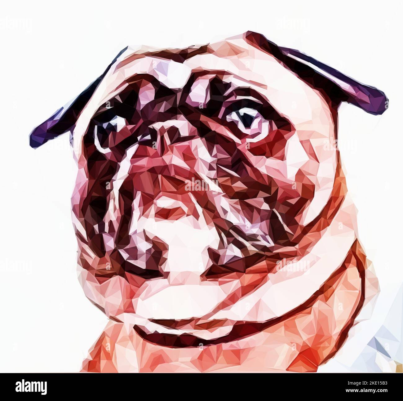 Pug Hund Gesicht als Low Poly Art Vektor. Stock Vektor