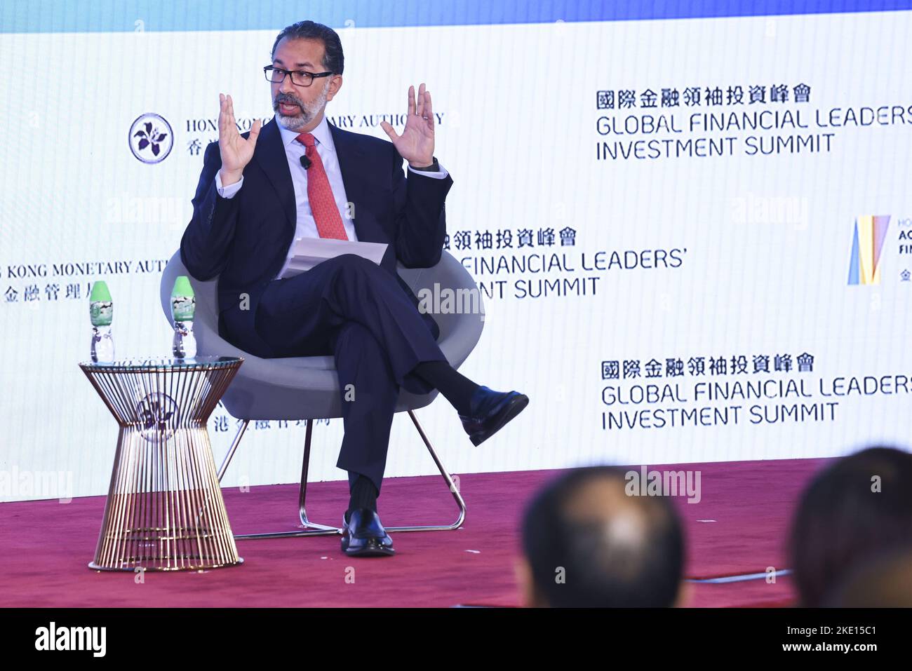 Cyrus Taraporevala, President und CEO, State Street Global Advisors, während der Gespräche mit Global Investors Session des Global Financial LeadersHHInvestment Summit in der HKEX Connect Hall, One and Two Exchange Square, Central. 03NOV22 SCMP/K. Y. CHENG Stockfoto