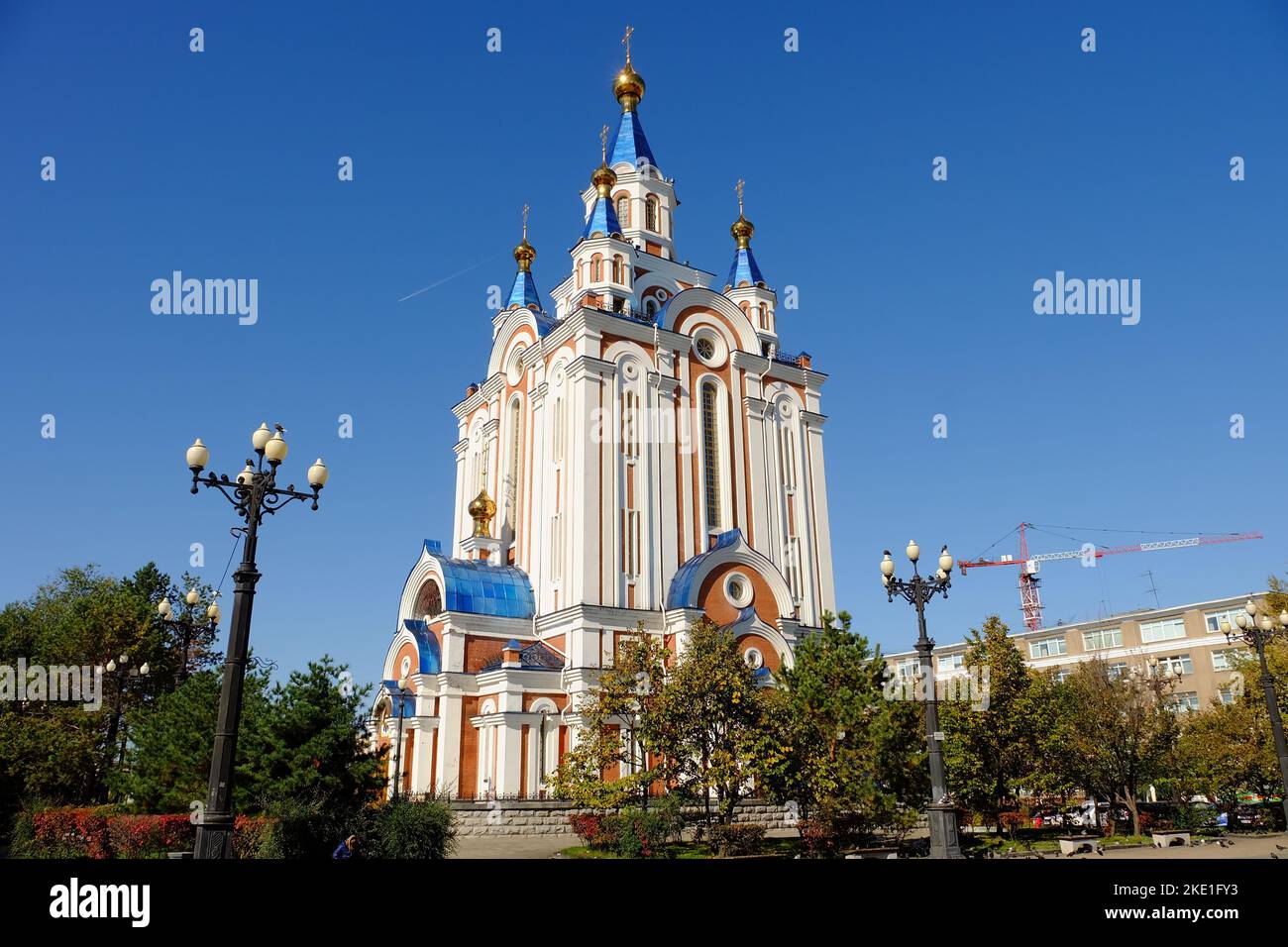 Die Außenfassade der Chabarowsk Dormition Cathedralin Chabarowsk Region, Russland Stockfoto