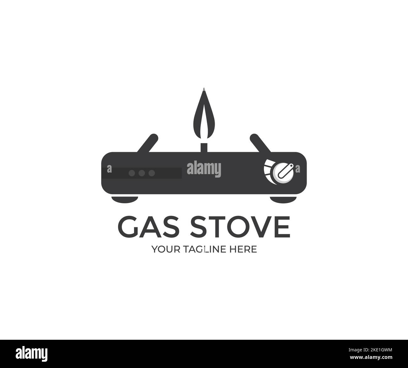 Design mit schwarzem, tragbarem Gasofen-Logo. Ein kleiner tragbarer Gasherd zum Kochen Vektor-Design und Illustration. Stock Vektor