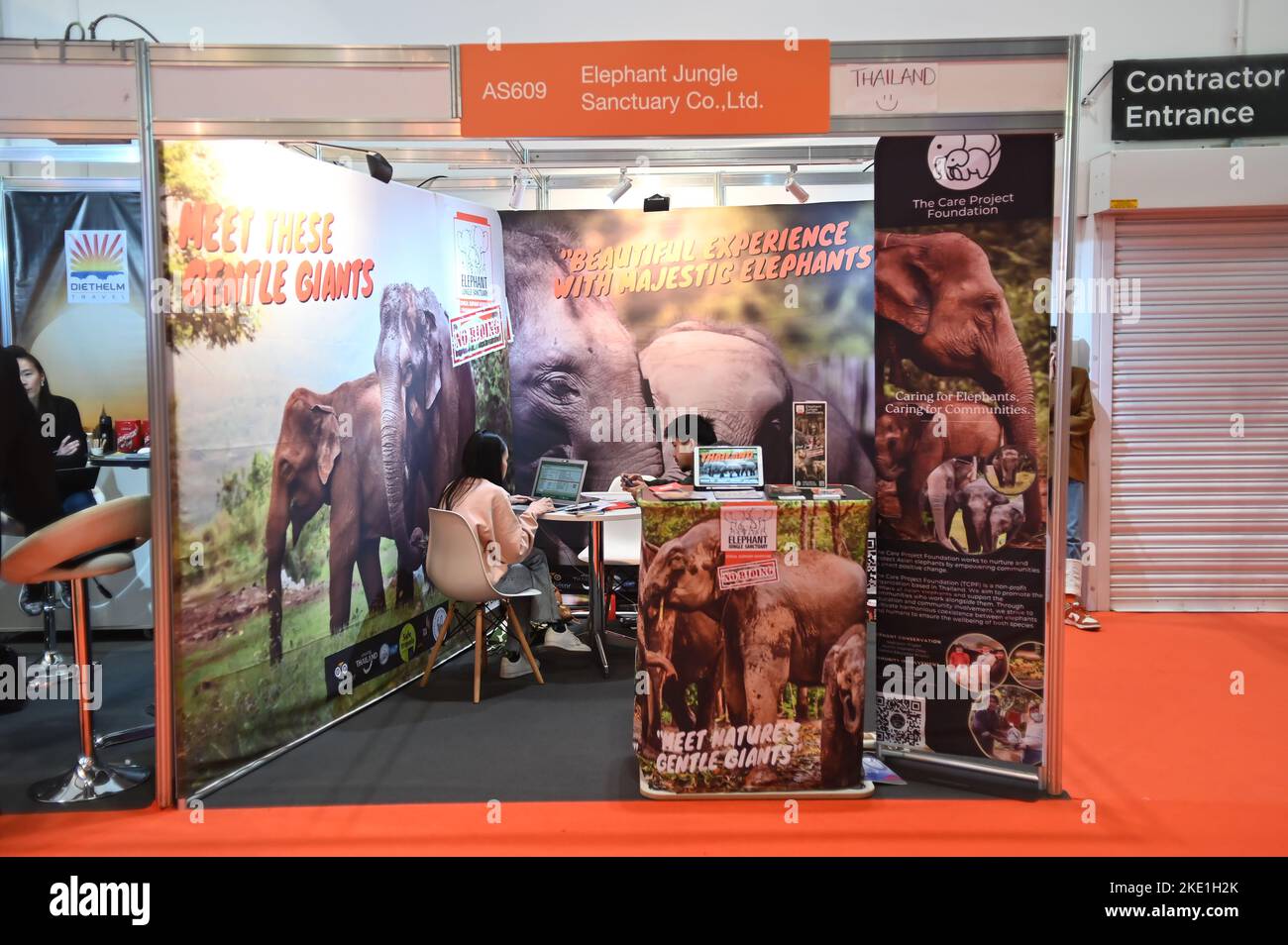 London, England, Großbritannien. 9.. November 2022. Elephant Jungle Sanctuary Aussteller bei Where Travel & Tourism Meet auf dem World Travel Market London die International Travel Trade Show #WTMLDN auf der Excel London. Stockfoto