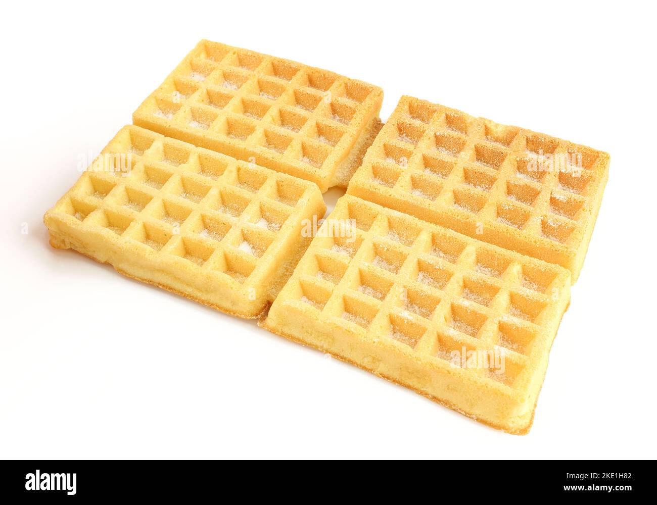 Mehrere belgische Waffeln verschmolzen zu einem isolierten auf weißem Hintergrund Stockfoto