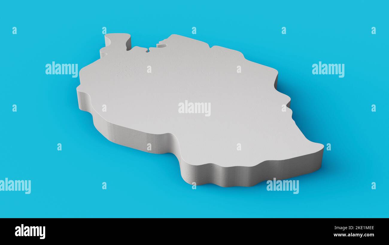 Eine Darstellung der Tansania-Karte aus dem Jahr 3D, isoliert auf einer blauen Oberfläche Stockfoto