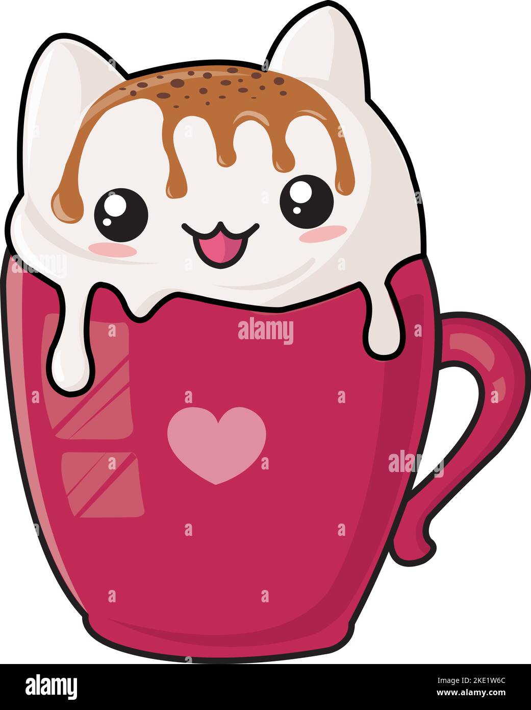 Eine süße Kawaii-Cartoon-Figur eines Kätzchens in einer Tasse mit Kaffee Stock Vektor