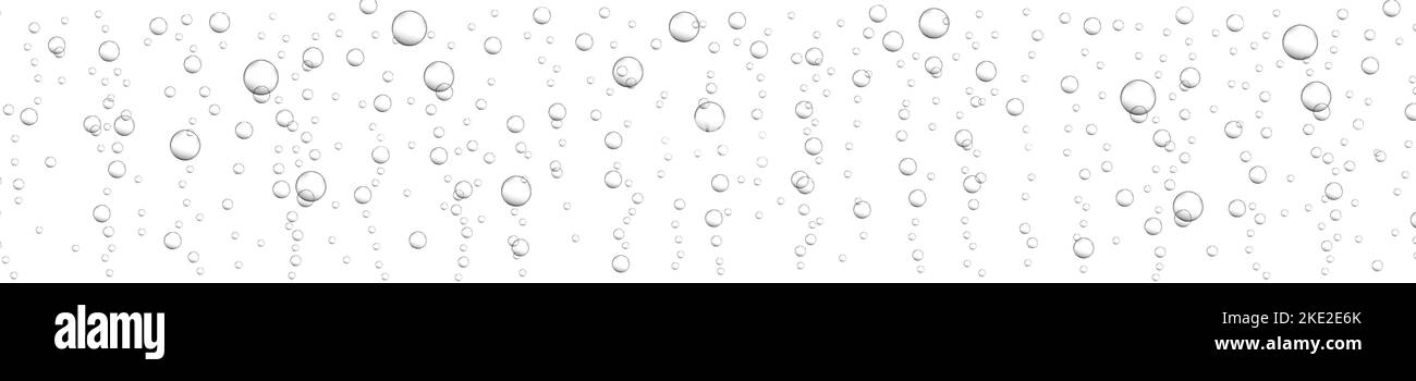 Hintergrund der schwebenden Sauerstoffblasen. Kohlensäurehaltiges Getränk, kohlensäurehaltiges Wasser, Seltzer, Bier, Soda, Limonade, Champagner oder Sekt. Unterwasserluftstrom. Vektor-realistische Darstellung Stock Vektor