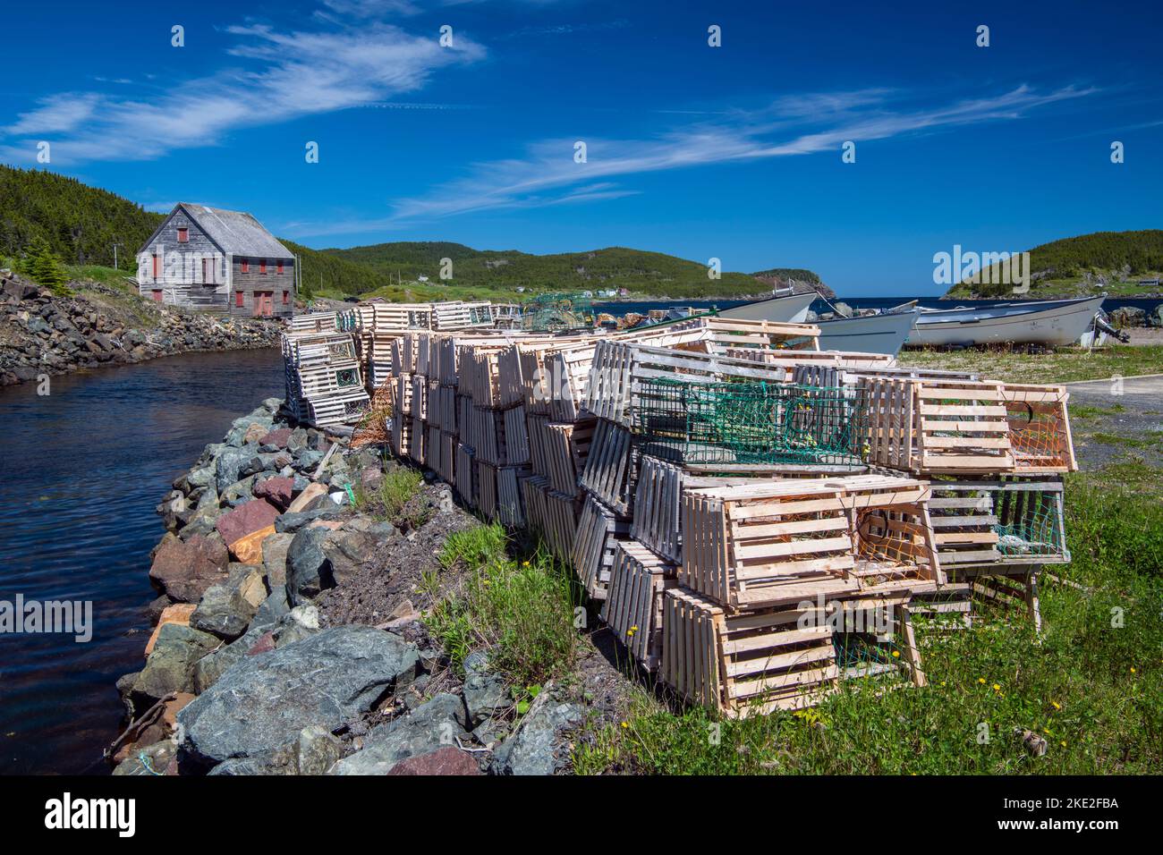 Hummerfallen und Anlegestelle, Moreton's Harbour, Neufundland und Labrador NL, Kanada Stockfoto