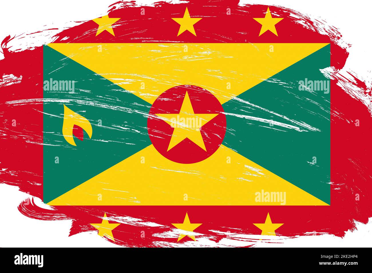 Notleidende Pinselstrich gemalt grenada Flagge auf weißem Hintergrund Stockfoto