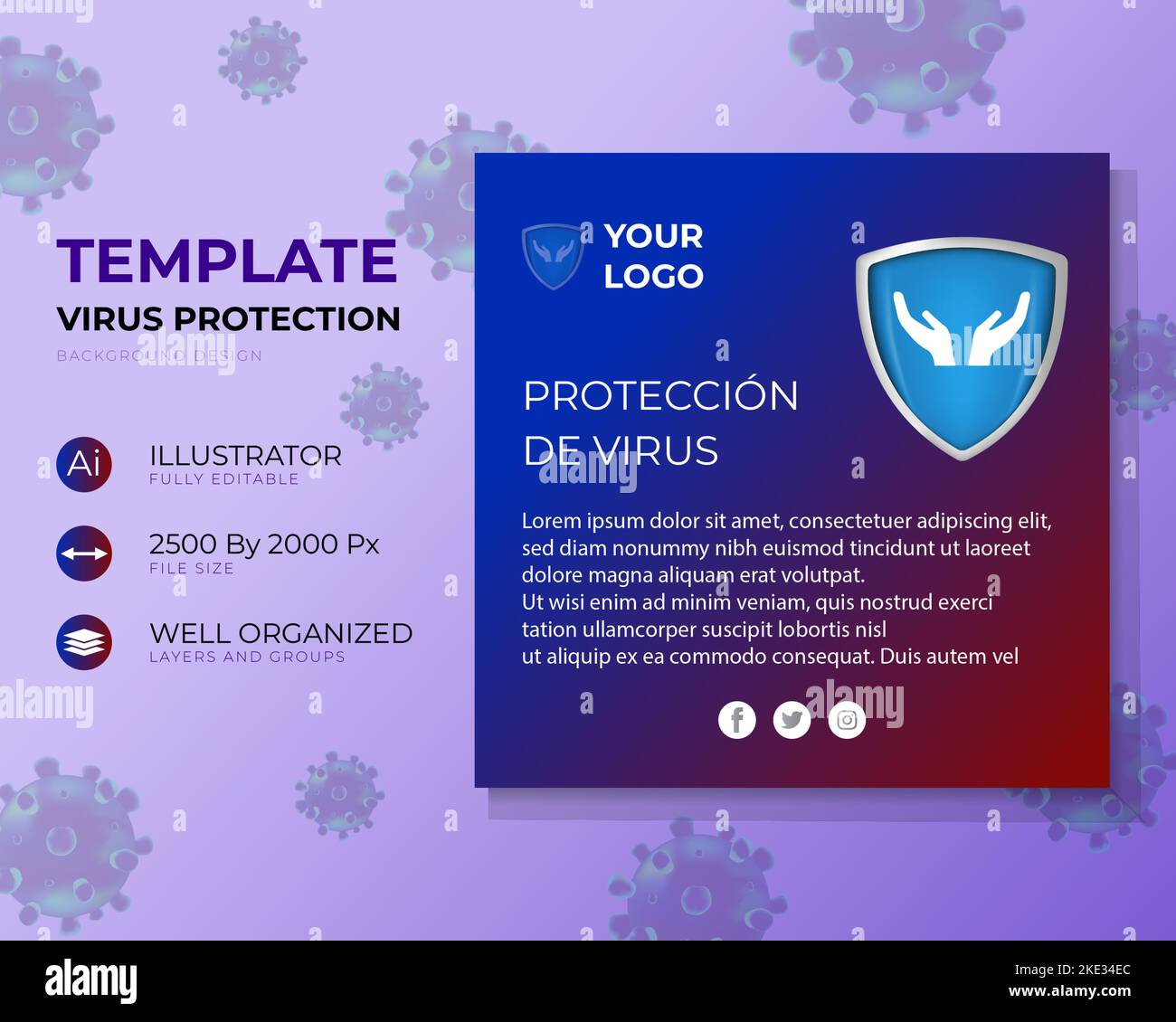 Virus-Banner, Poster-Vorlage zum Schutz von Keimen, globale Virusverbreitung und Konzept zur Keimabstoppung. Stock Vektor