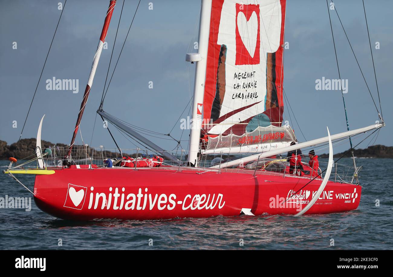 IMOCA INITIATIVEN COEUR Skipper Samantha Davies während der Route du Rhum-Destination Guadeloupe 2022, transatlantisches Solo-Rennen, Saint-Malo - Guadeloupe (6.562 Kilometer) am 9. November 2022 in Saint-Malo, Frankreich - Foto Laurent Lairys / DPPI Stockfoto