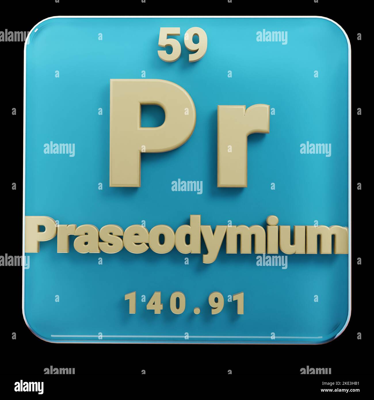 Schöne abstrakte Illustrationen stehen schwarz und rot Praseodym Element des Periodensystems. Modernes Design mit goldenen Elementen, 3D Rendering Stockfoto