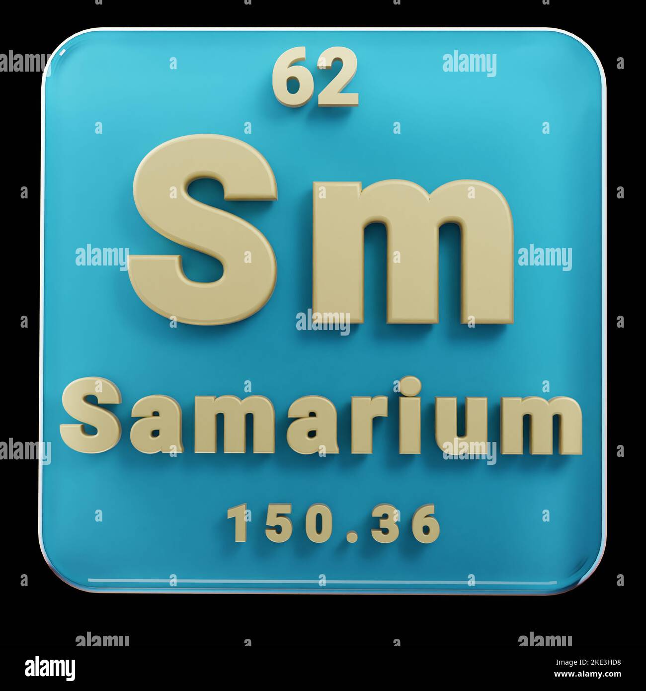 Schöne abstrakte Illustrationen stehen schwarz und rot Samarium Element des Periodensystems. Modernes Design mit goldenen Elementen, 3D Rendering illu Stockfoto