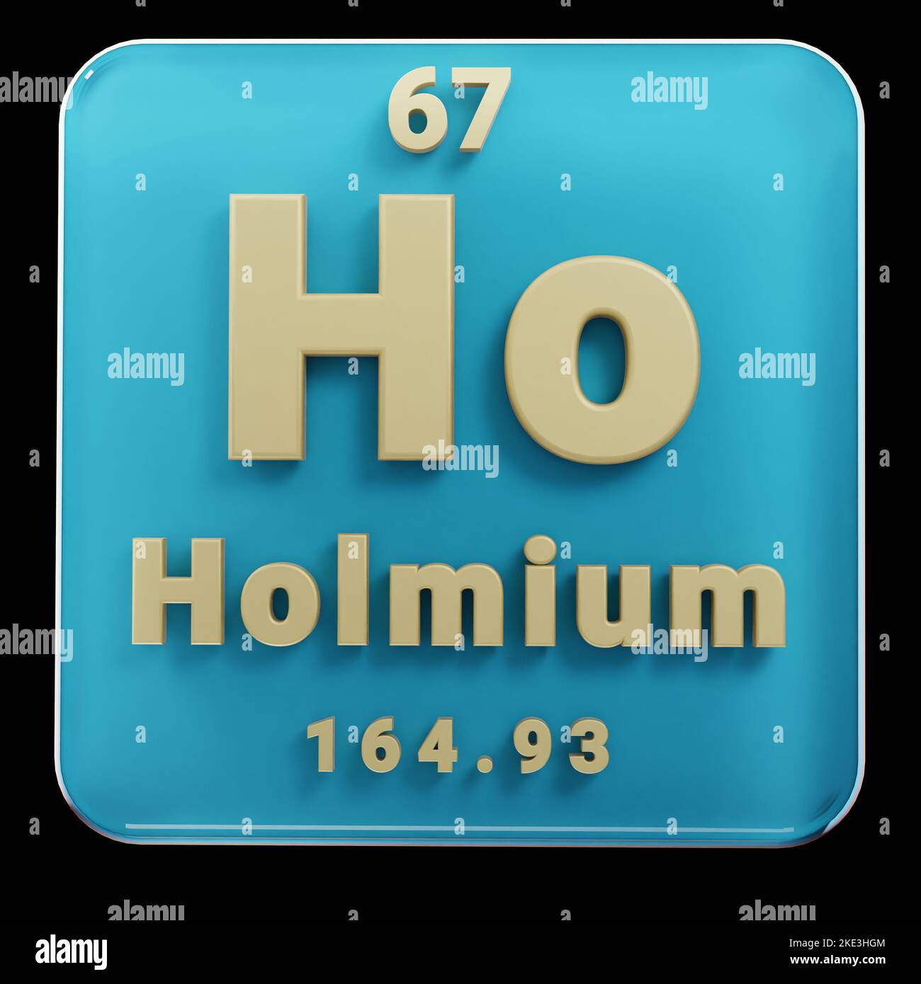 Schöne abstrakte Illustrationen stehen schwarz und rot Holmium Element des Periodensystems. Modernes Design mit goldenen Elementen, 3D Rendering illus Stockfoto