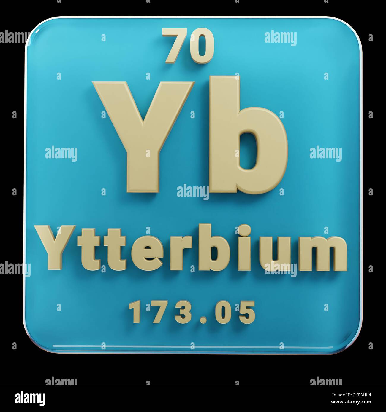 Schöne abstrakte Illustrationen stehen schwarz und rot Ytterbium Element des Periodensystems. Modernes Design mit goldenen Elementen, 3D Rendering ill Stockfoto