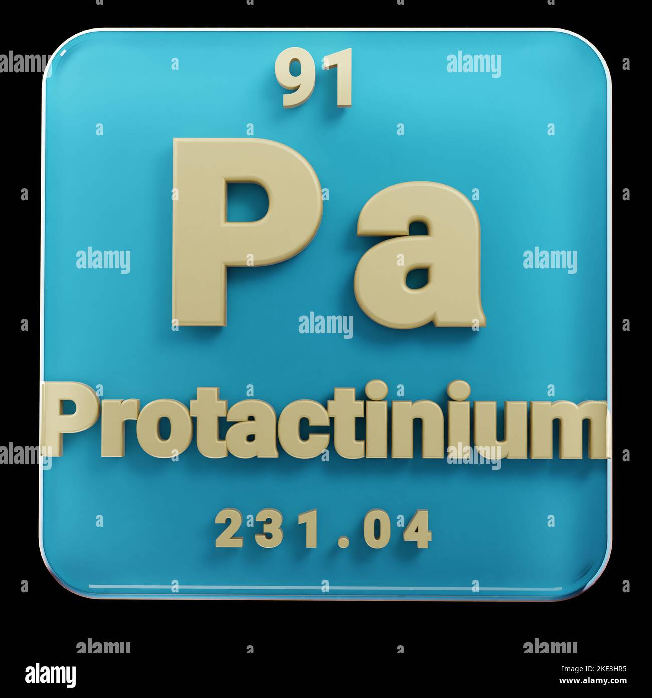 Schöne abstrakte Illustrationen stehen schwarz und rot Protactinium Element des Periodensystems. Modernes Design mit goldenen Elementen, 3D Rendering Stockfoto