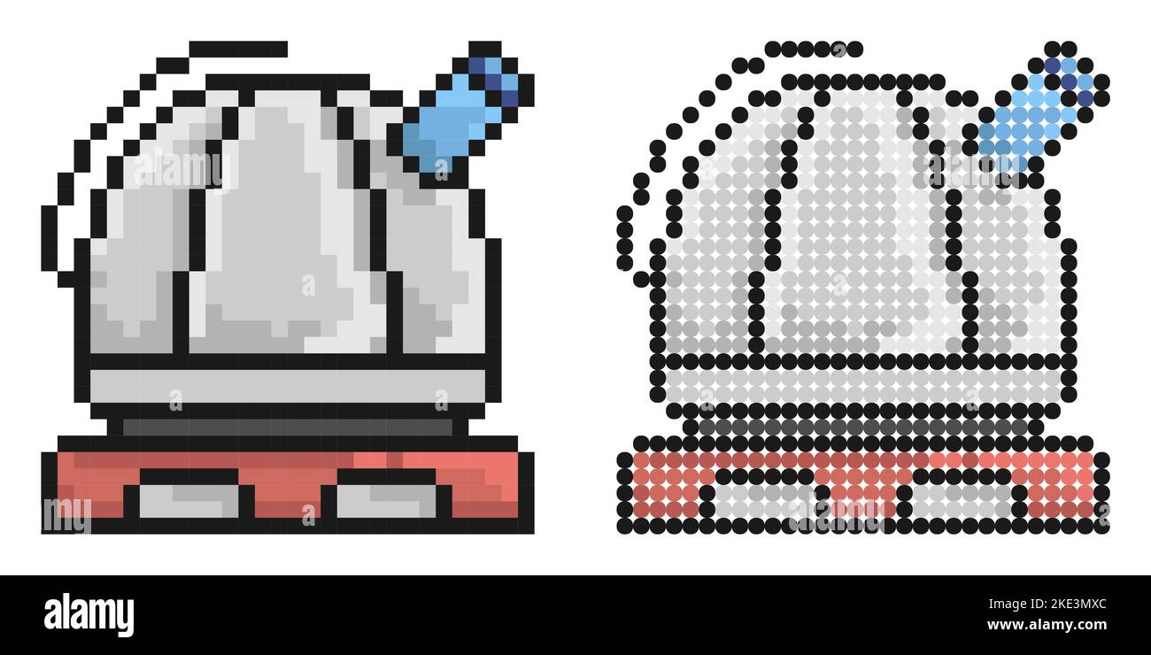 Pixelsymbol. Observatorium. Station für die Beobachtung von Raum, Sternen und Planeten des Sonnensystems. Einfache Retro-Spiel Vektor isoliert auf weißem Hintergrund Stock Vektor