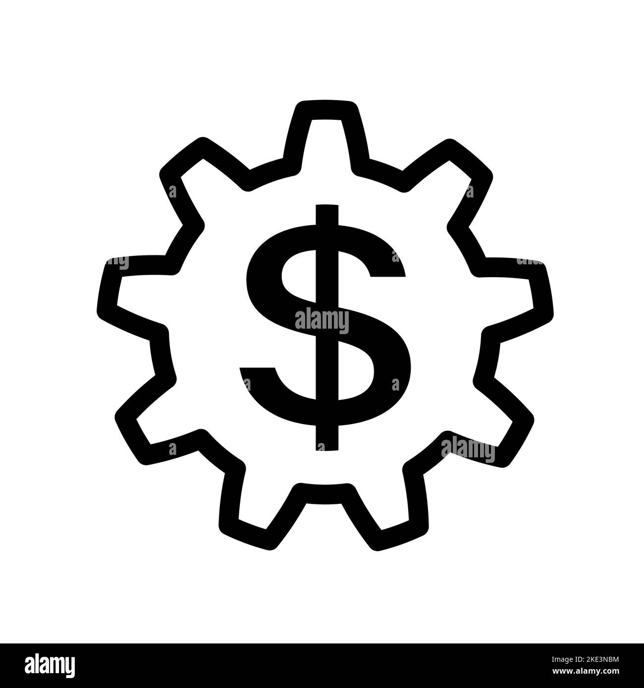 Das Dollarzeichen in der Gear Ikone in flachem Stil Stock Vektor