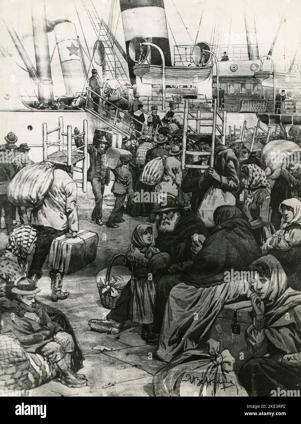 Italienische Migranten verlassen leider den Hafen von Genua, um nach Amerika zu fahren, Abbildung, 1901 Stockfoto