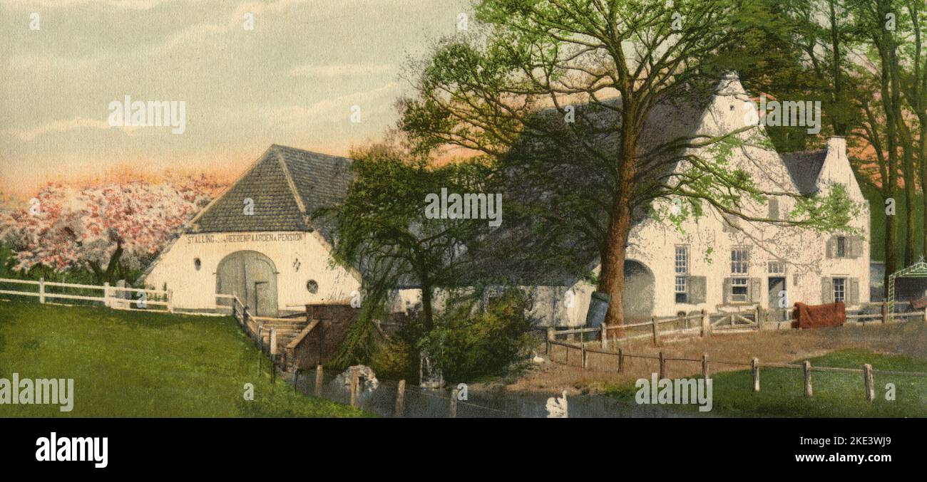 Alter Bauernhof mit Wassermühle im Sonsbeek Park, Arnhem, Holland 1920s Stockfoto
