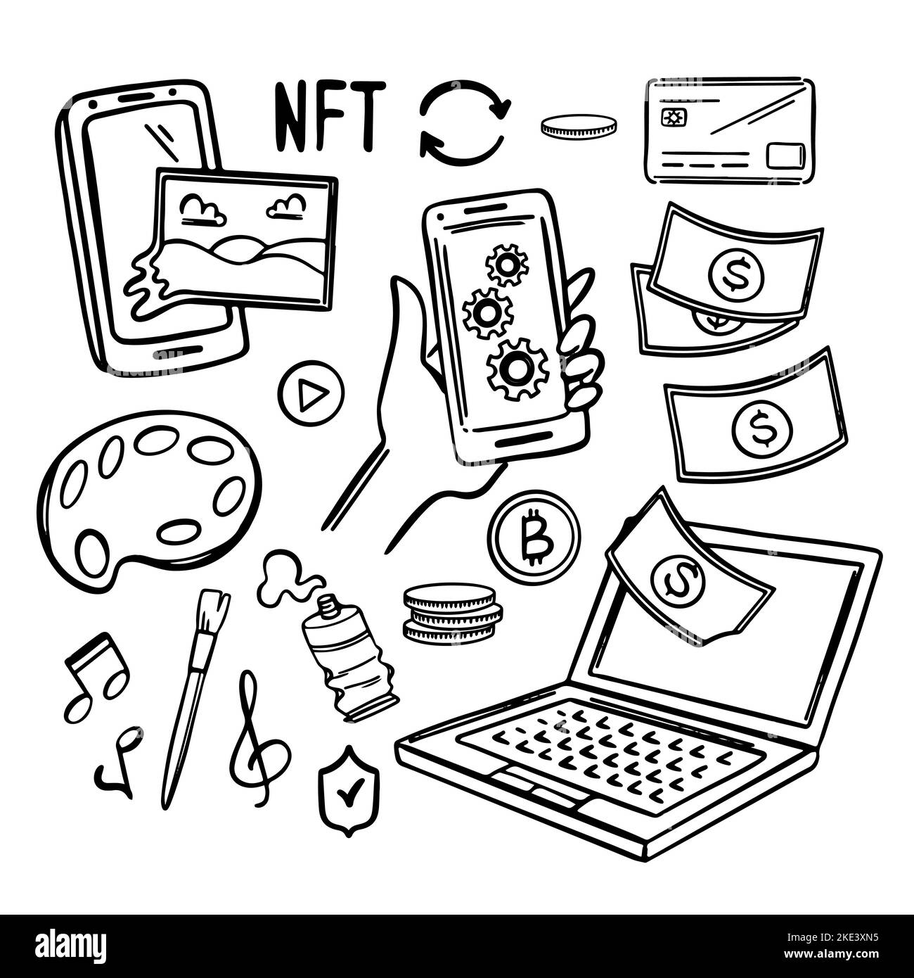 ONLINE-KAUFHANDEL Internet verkauft Store of Arts and Musical Works for Crypto Network Technology for Trade Marketplace mit nicht-fungible Token Stock Vektor