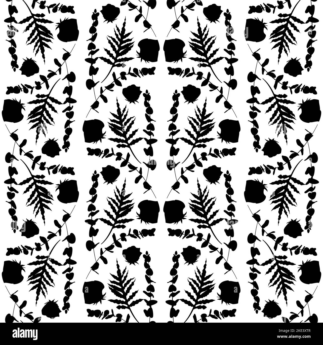 Nahtloses Boho-Muster mit Eukalyptus, Rosenblüten und Palmblättern Stock Vektor