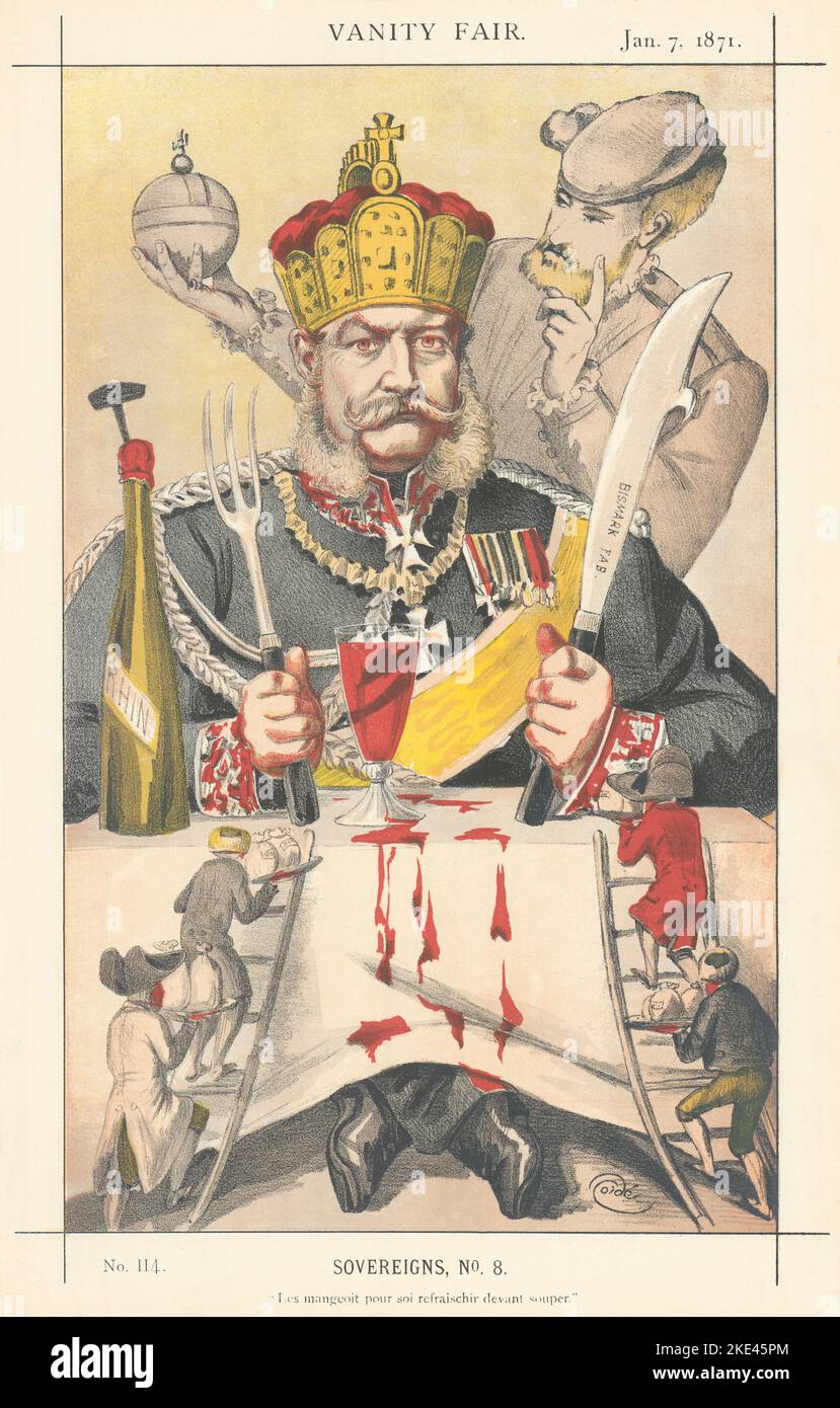 EITELKEIT FAIR SPIONAGE CARTOON König Wilhelm I. von Preußen 'Les Mangoit pour soi…' 1871 Stockfoto