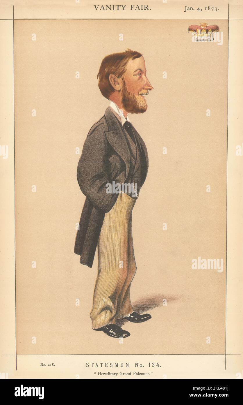 EITELKEIT FAIR SPIONAGE CARTOON der Herzog von St. Albans 'Hereditary Grand Falconer' 1873 Stockfoto