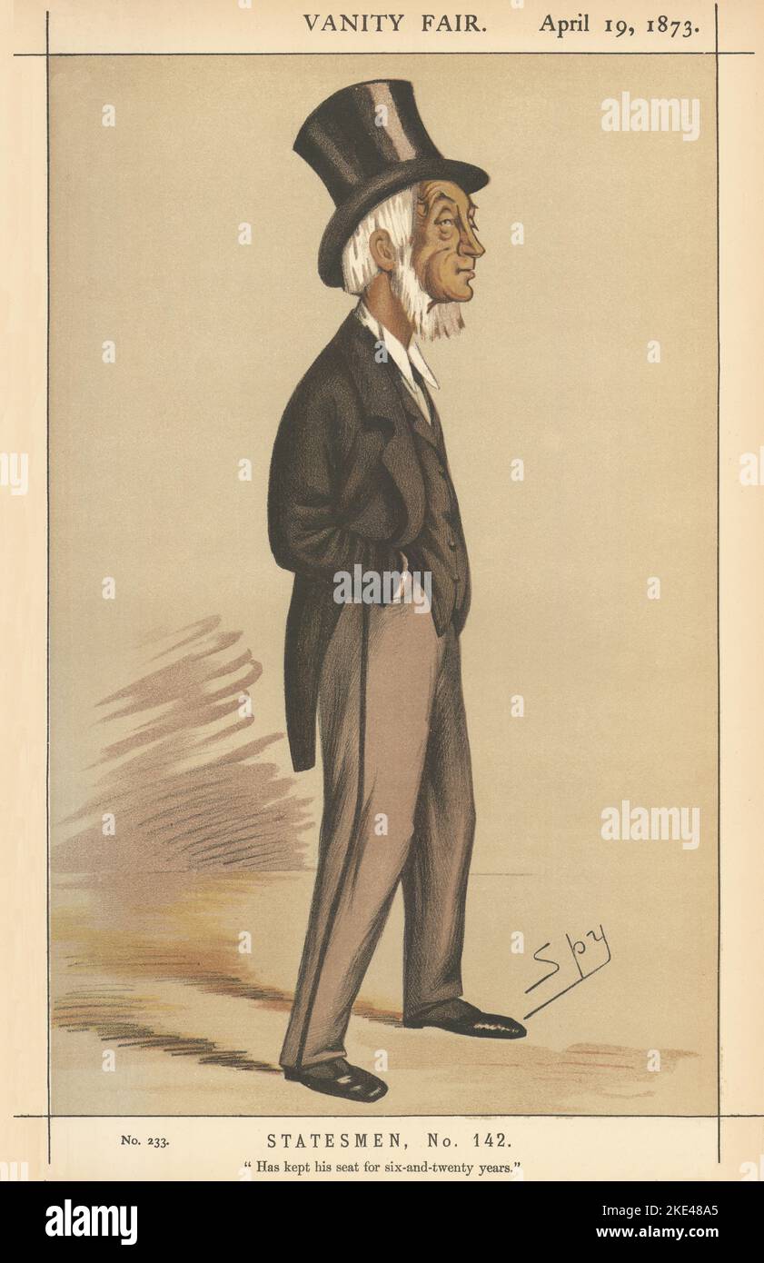 VANITY FAIR SPION CARTOON Thomas Headlam 'hat seinen Sitz für sechs-und… gehalten' 1873 Stockfoto