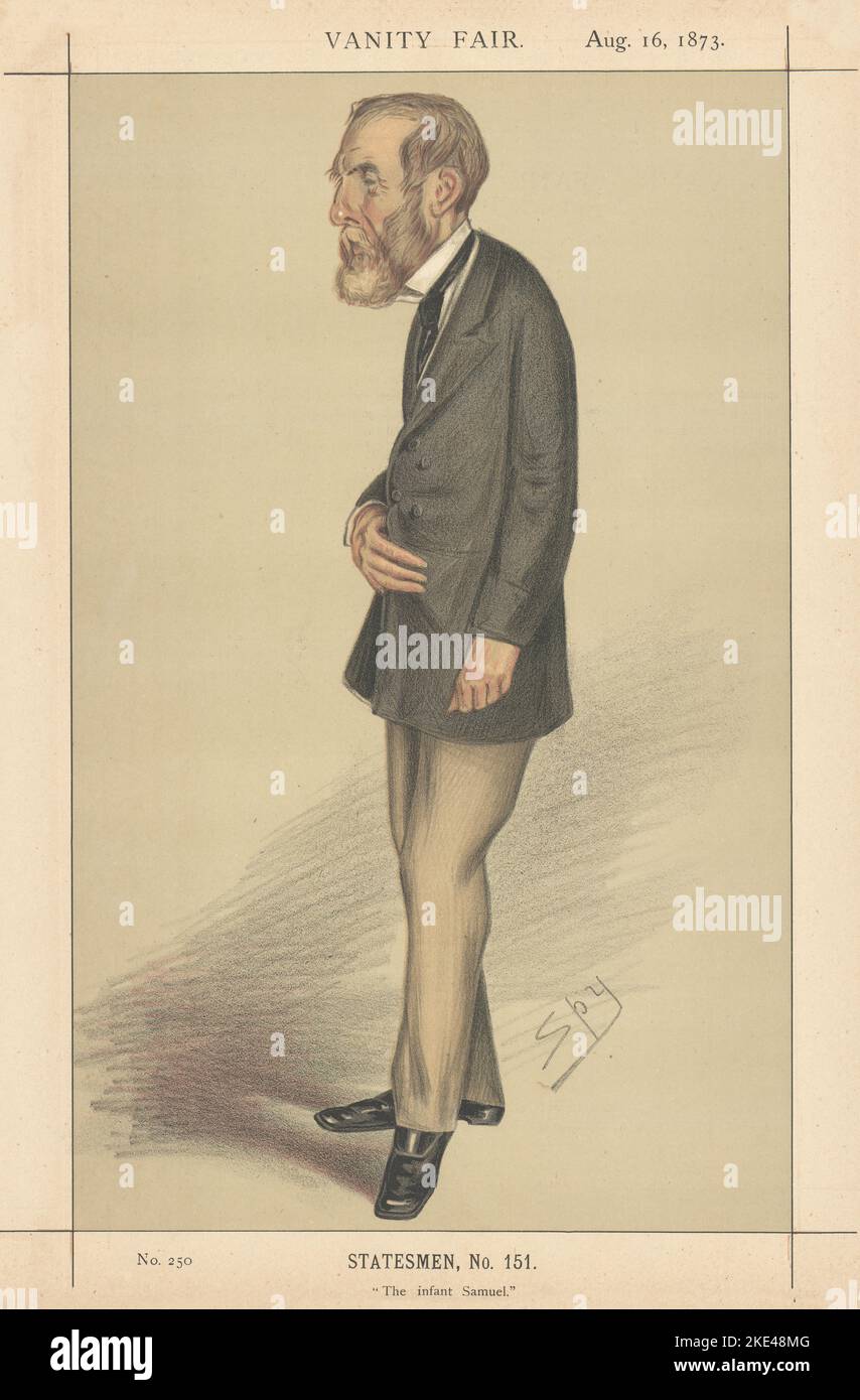 EITELKEIT FAIR SPIONAGE CARTOON Samuel Laing 'The infant Samuel' Finance 1873 Print Stockfoto