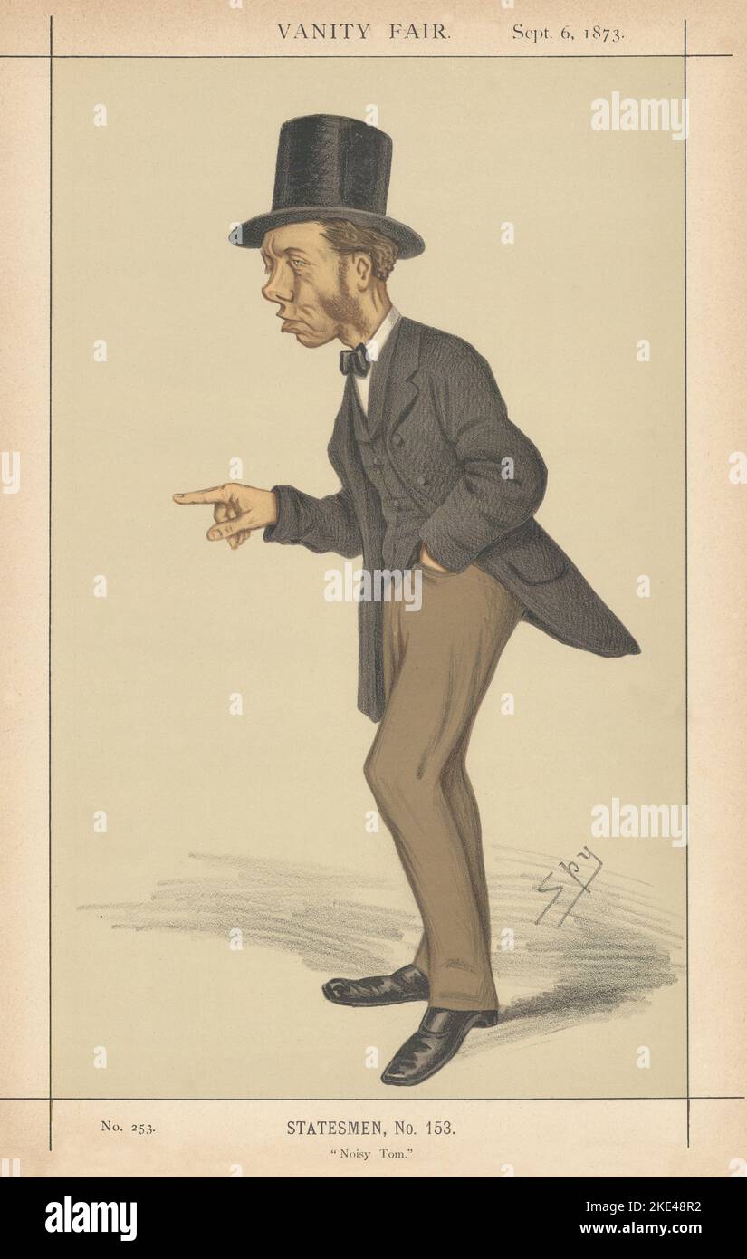 EITELKEIT FAIR SPION CARTOON Thomas Collins 'Noisy Tom' Gesetz 1873 alten antiken Druck Stockfoto