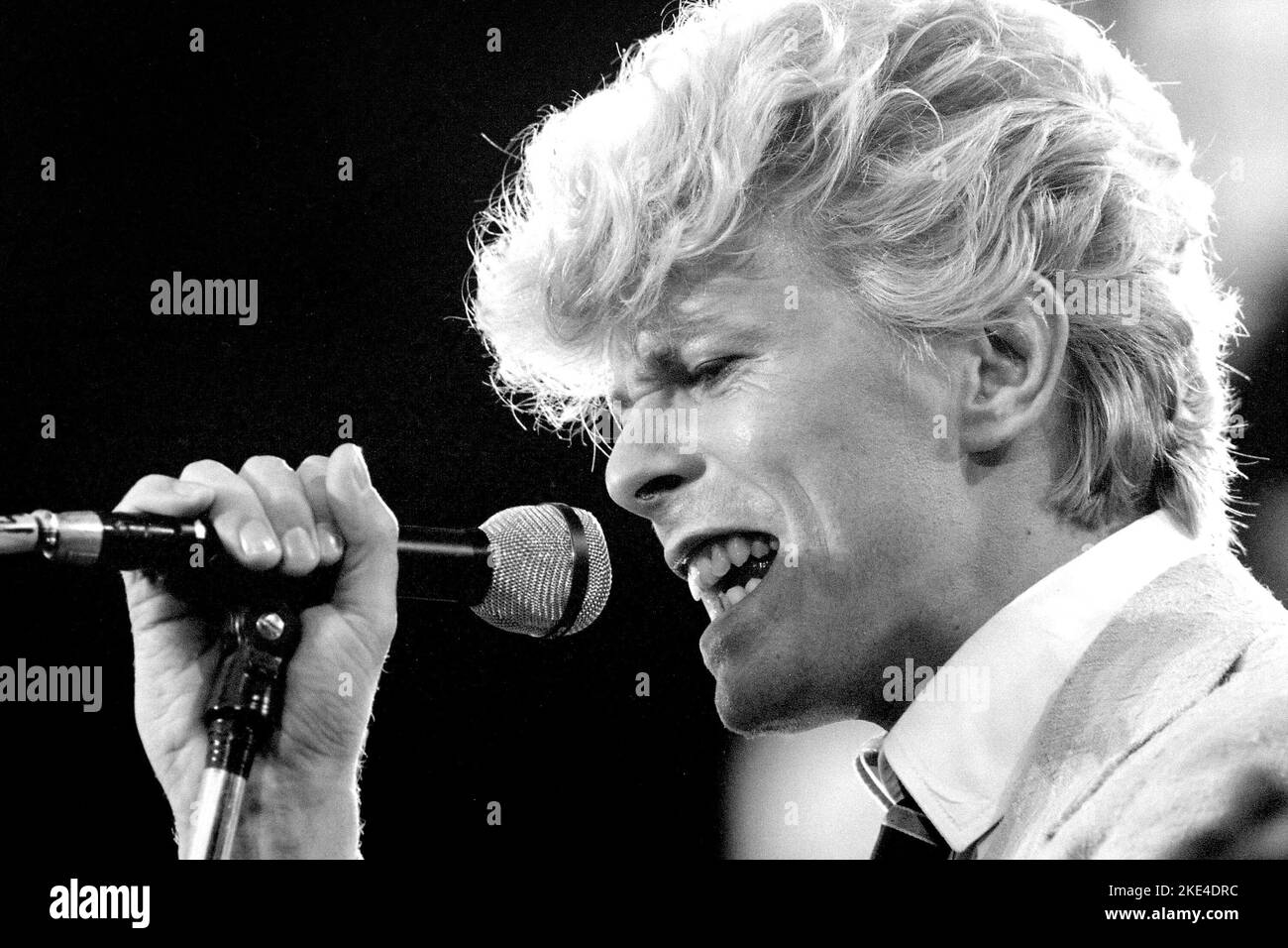 David Bowie im Feijenoord Stadion 1983. Rotterdam-Niederlande. Serious Moonlight Tour. Live auf der Bühne David Bowie.-vvbvanbree. Stockfoto