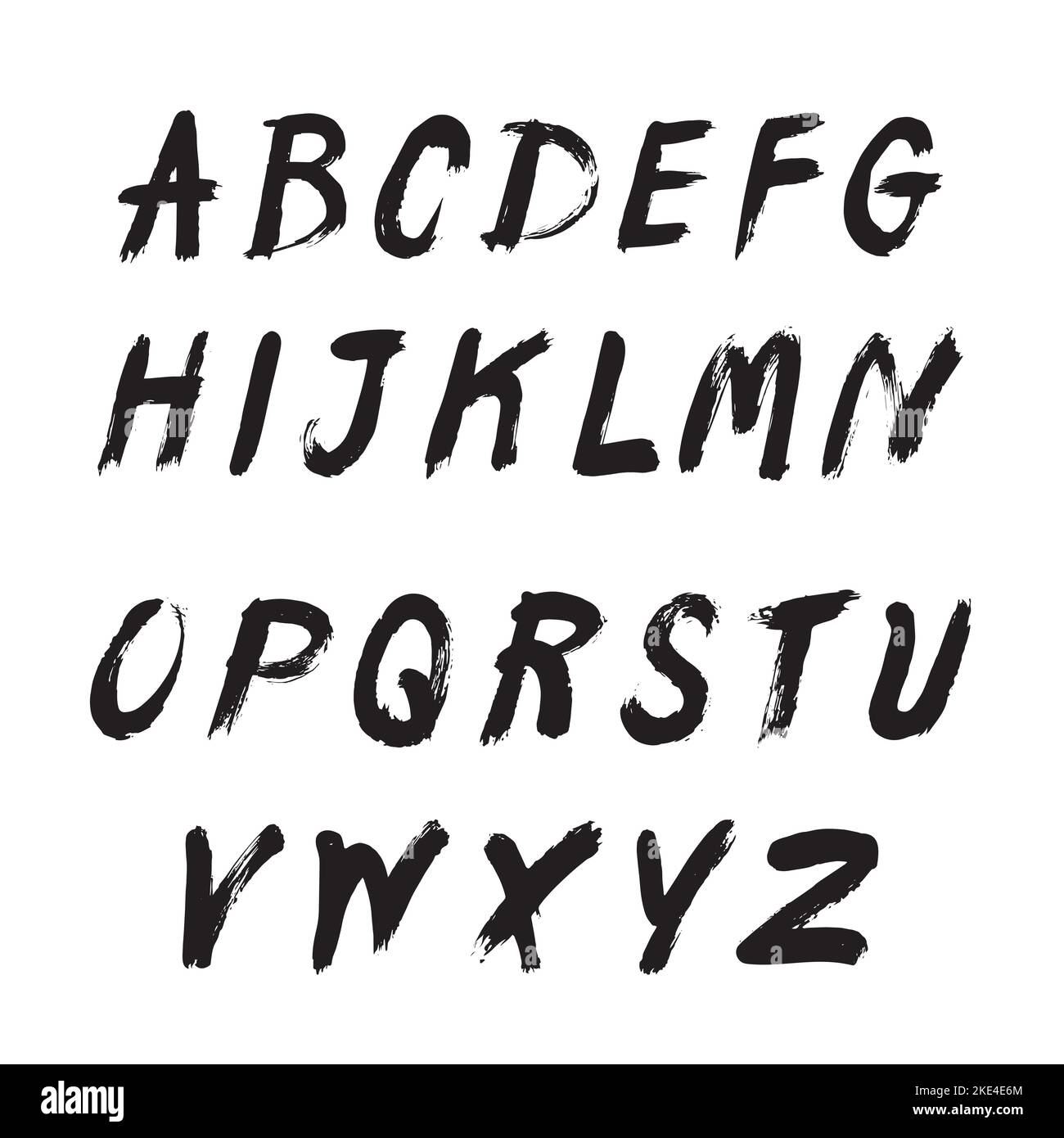 Alphabet geschrieben mit einem Pinsel auf weißem Hintergrund. Leicht editierbare Vektorgrafik mit Ebenen. Stock Vektor