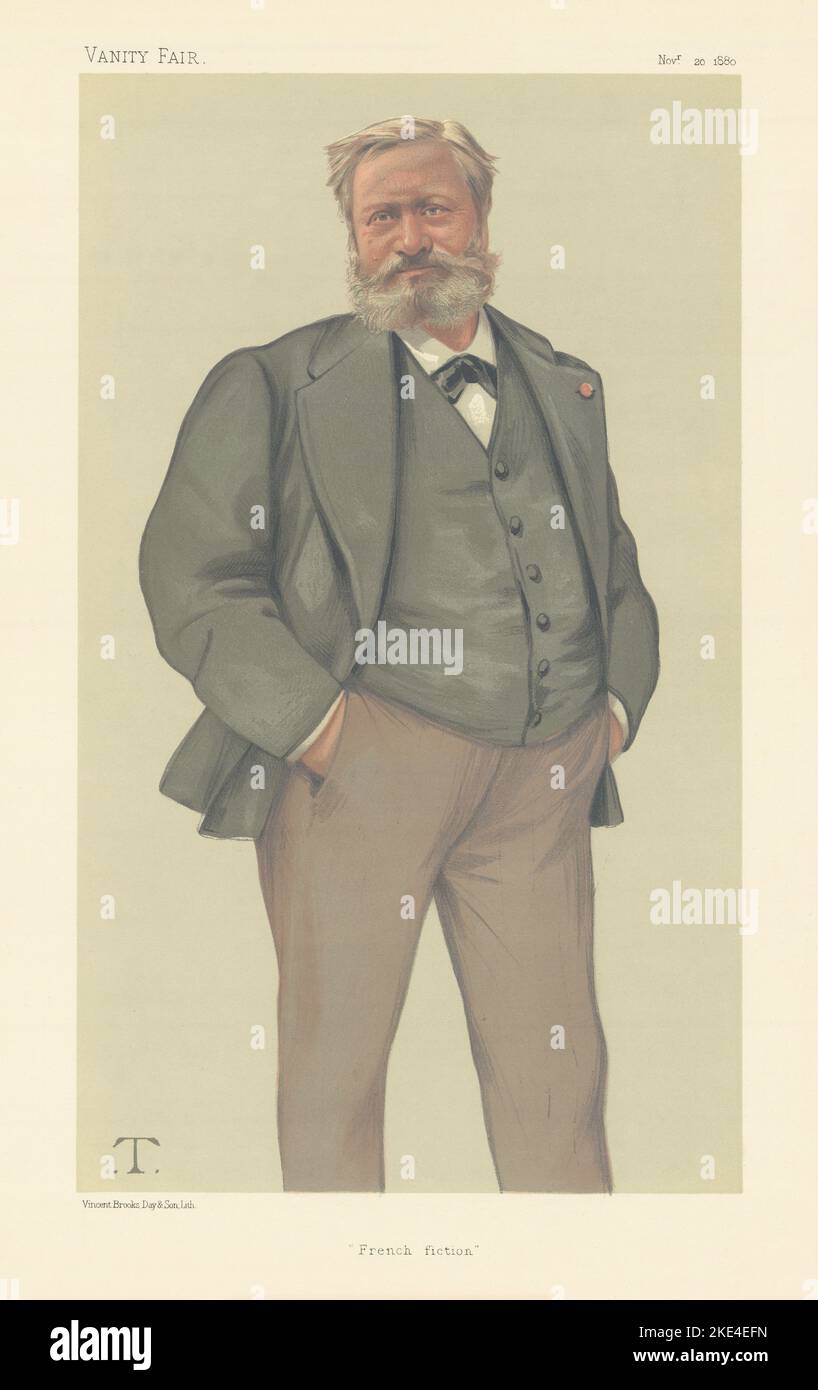 EITELKEIT FAIR SPIONAGE CARTOON Edmond über "Französisch Fiktion" Schriftsteller/Schriftsteller. T 1880 Stockfoto