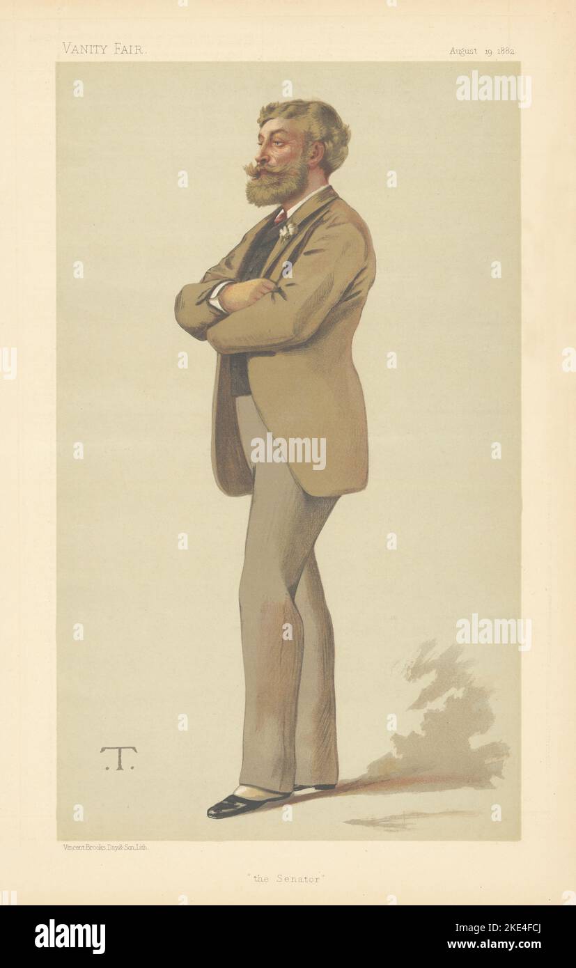 EITELKEIT FAIR SPIONAGE CARTOON Cyril Blume "der Senator" Wales. Von T 1882 alter Druck Stockfoto