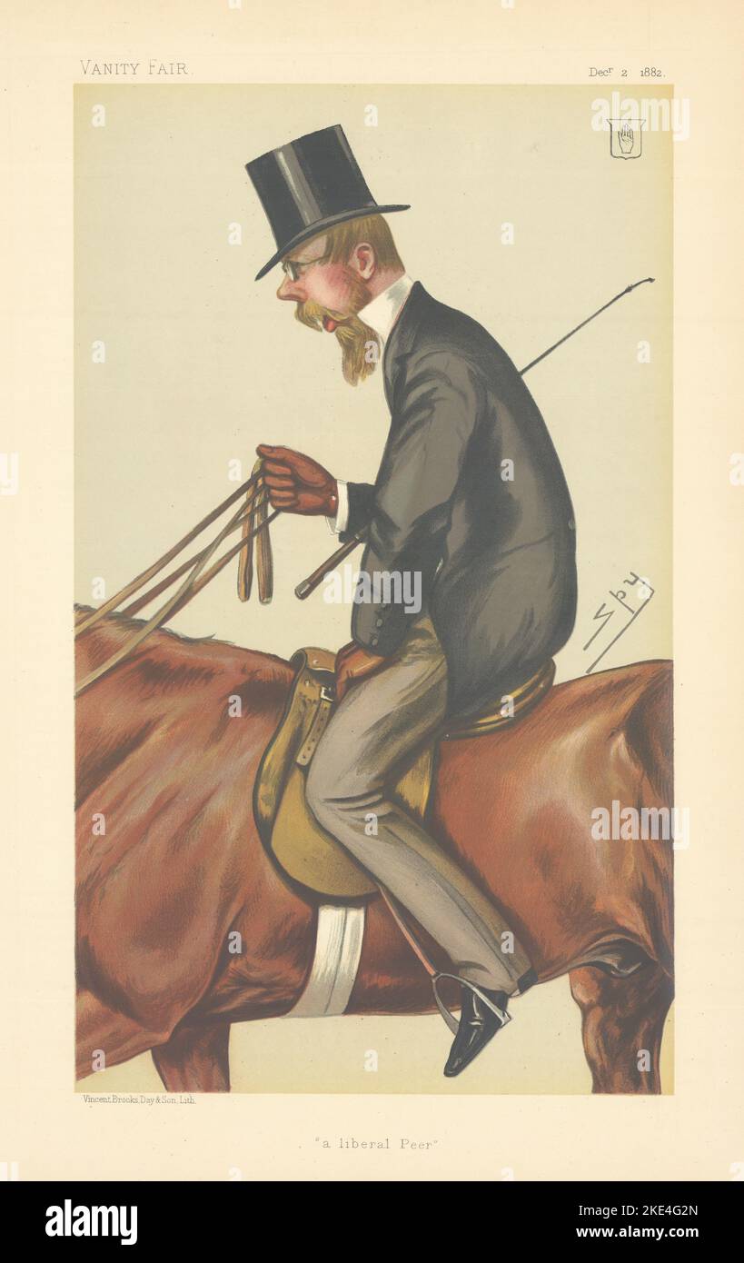 EITELKEIT FAIR SPION CARTOON Lord Foley 'a liberal Peer' Sport Rider 1882 alten Druck Stockfoto