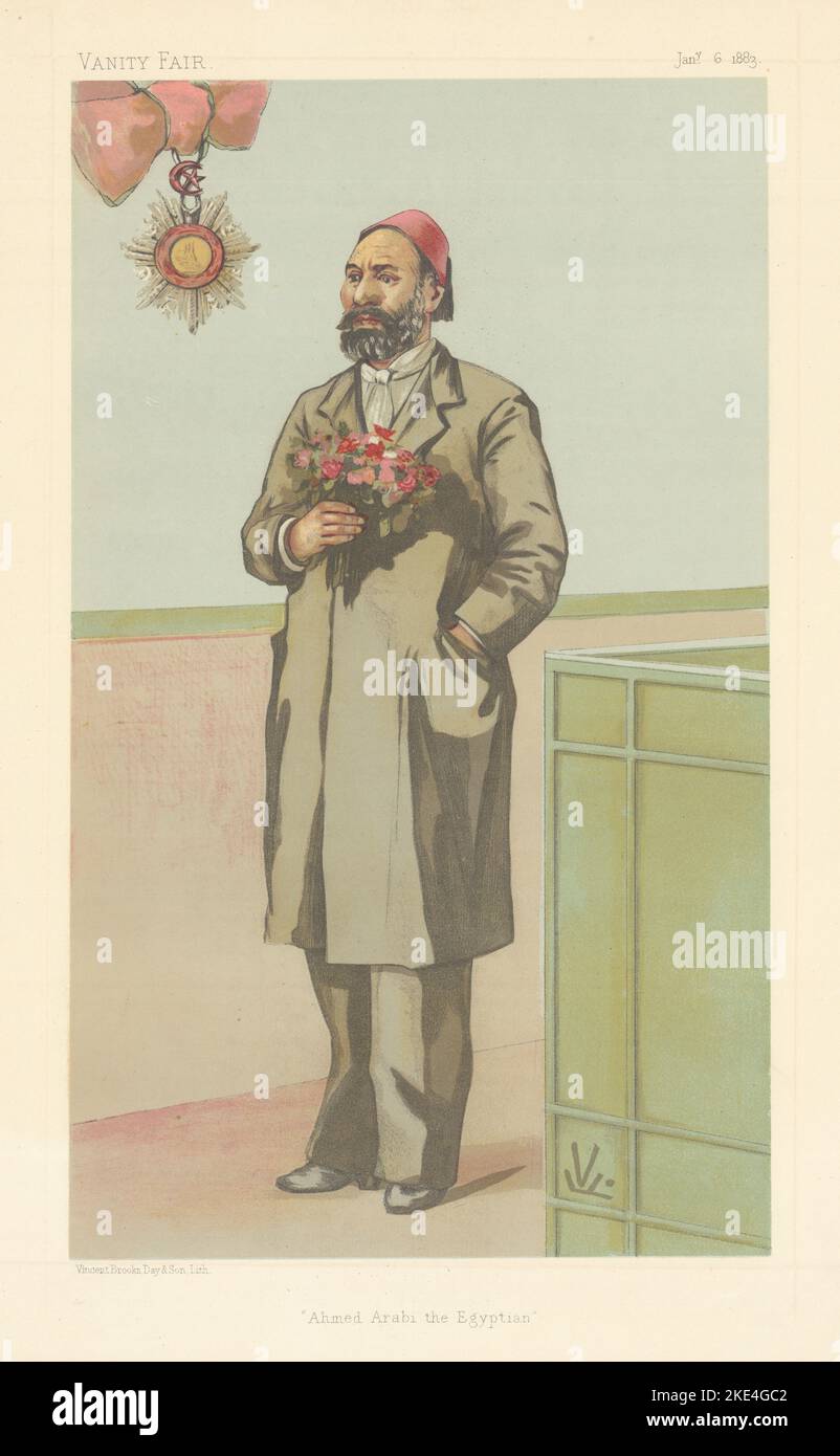 EITELKEIT FAIR SPIONAGE CARTOON 'Ahmed Arabi the Egyptian' von FV 1883 alten Druck Stockfoto