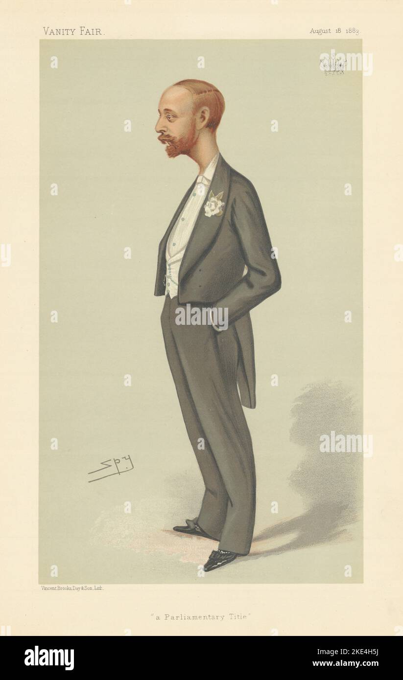 EITELKEIT FAIR SPIONAGE CARTOON William Hillier Earl Onslow 'A Parliamentary Title' 1883 Stockfoto