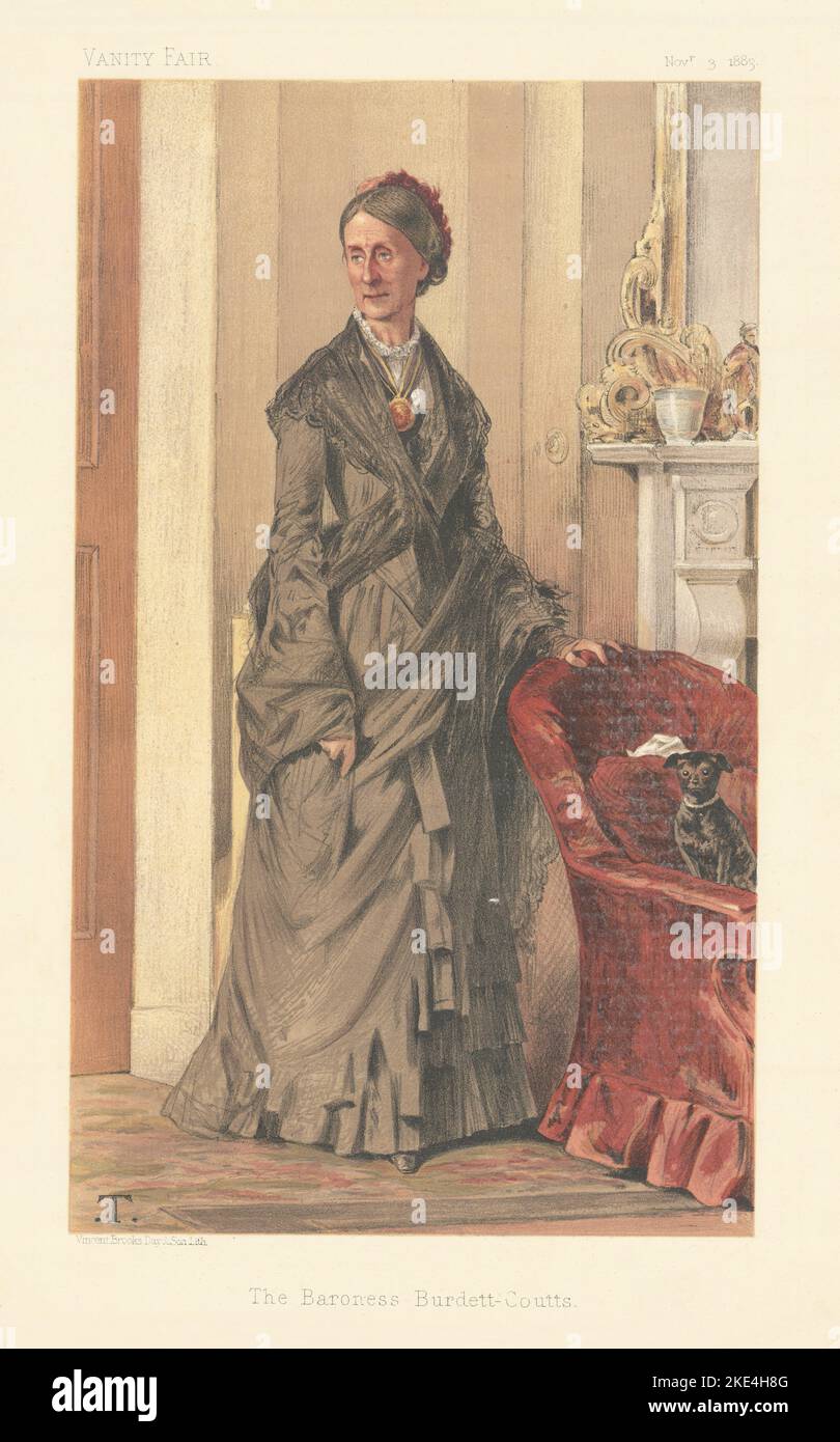 EITELKEIT FAIR SPIONAGE CARTOON Baroness Burdett-Coutts. Meine Damen. Bankdruck 1883 Stockfoto