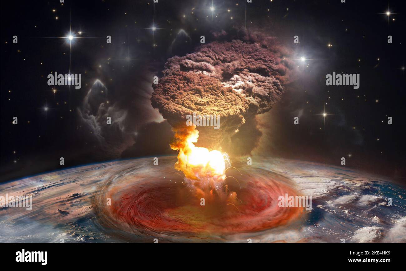 Zerstörung der Welt nach der Atomexplosion. Elemente dieses Bildes, die von der NASA eingerichtet wurden. Stockfoto