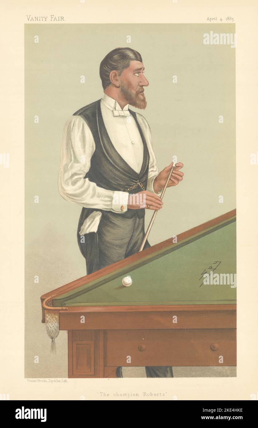EITELKEIT FAIR SPION CARTOON John Roberts Jr 'The Champion Roberts' Billard 1885 Stockfoto