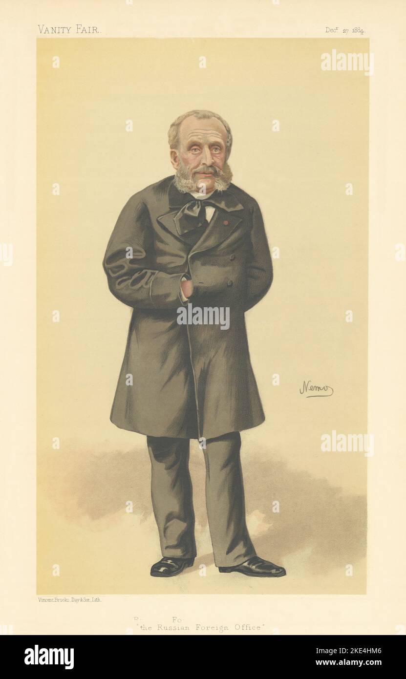 EITELKEIT FAIR SPIONAGE CARTOON Nikolay de Giers "das russische Auswärtige Amt". Nemo 1884 Stockfoto