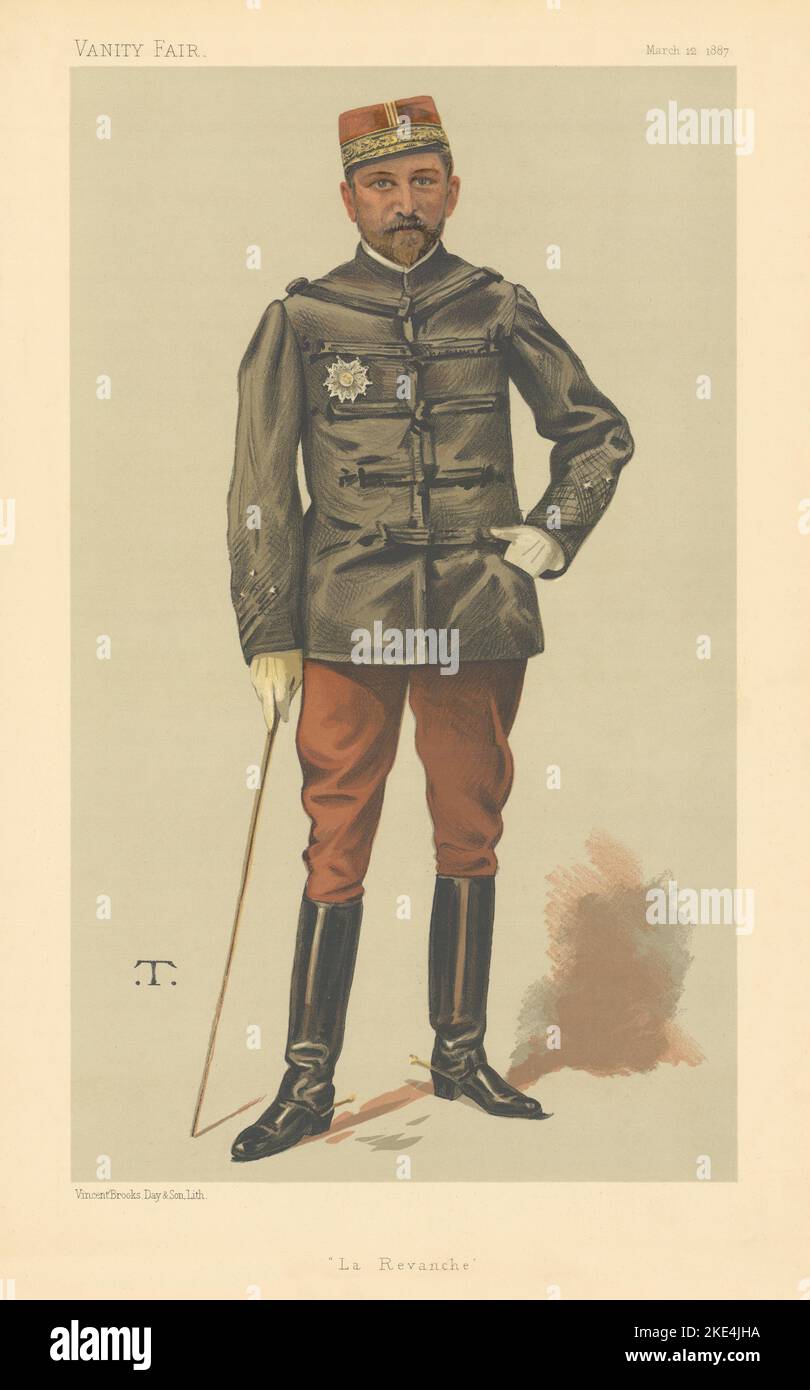 EITELKEIT FAIR SPIONAGE CARTOON General Georges Boulanger 'La Revanche' Frankreich 1887 Stockfoto