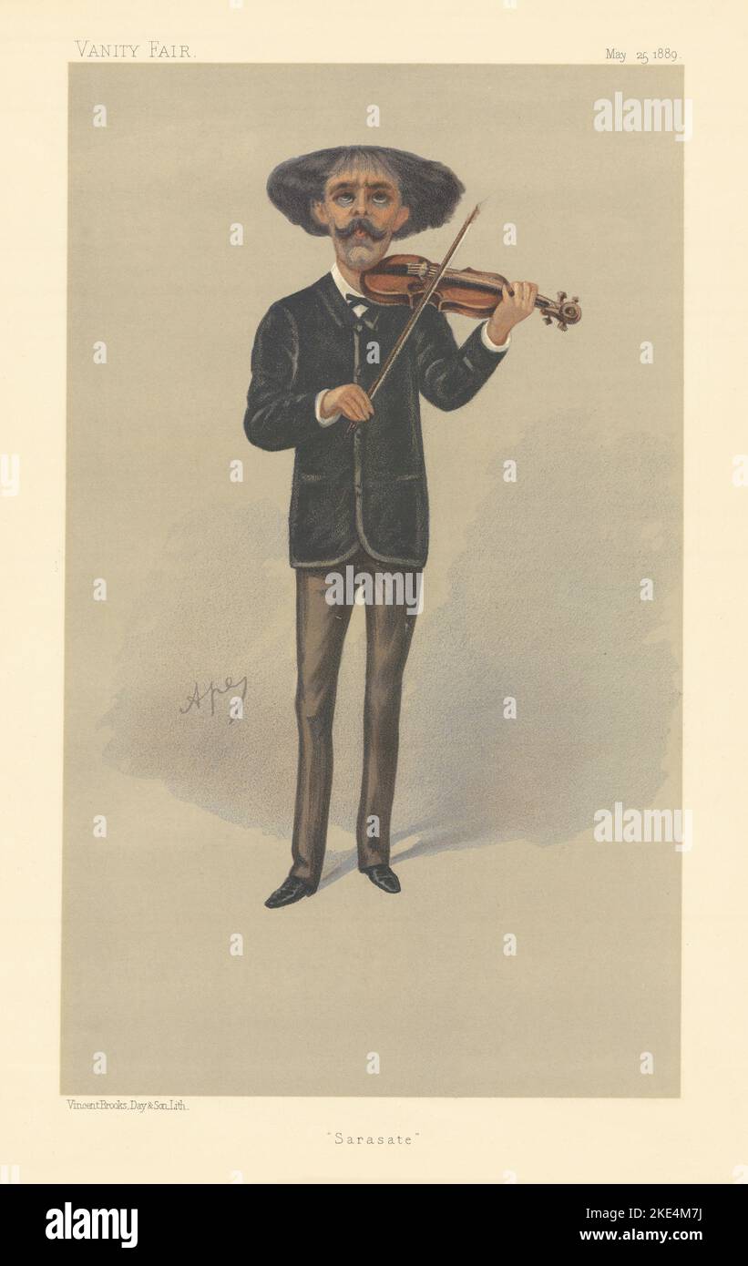 EITELKEIT FAIR SPIONAGE CARTOON Sen Pablo de Sarasate. Violinmusik. Durch Ape 1889 Stockfoto