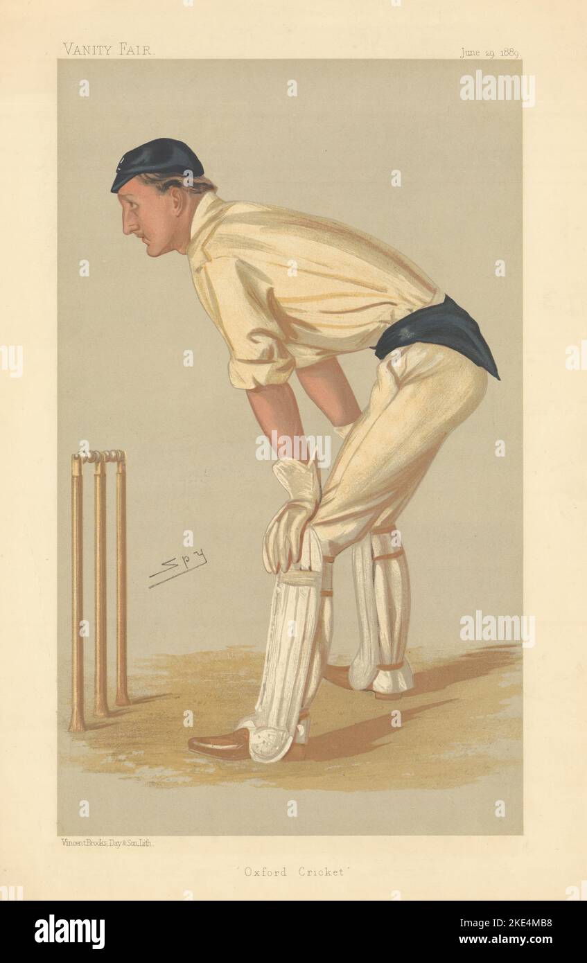 EITELKEIT FAIR SPIONAGE CARTOON Hylton Philipson 'Oxford Cricket' Wicket Keeper 1889 Stockfoto