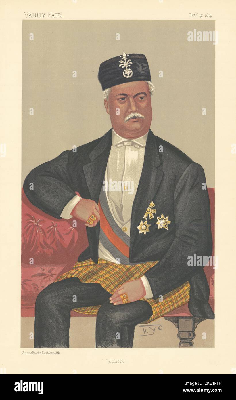 EITELKEIT FAIR SPIONAGE CARTOON HH Tunkoo Abubeker bin Ibrahim 'Johore' Malaysia 1891 Stockfoto