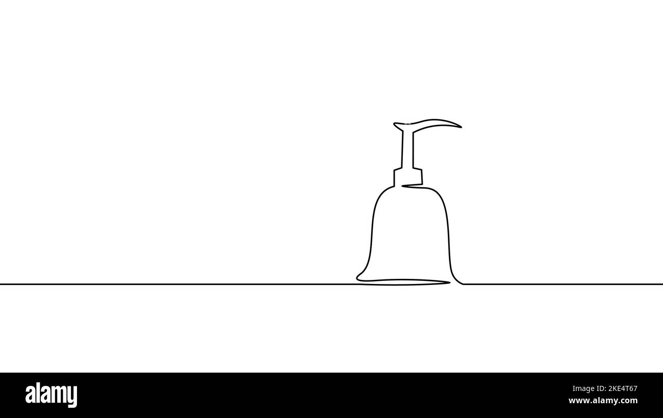 Dosiergerät für Handdesinfektionsmittel für Gelflaschen. Eine fortlaufende Linie Kunst Doodle Skizze. Antiseptische Bakterien Virus-Infektion Handwäsche hygienischen Schaum Vektor Stock Vektor