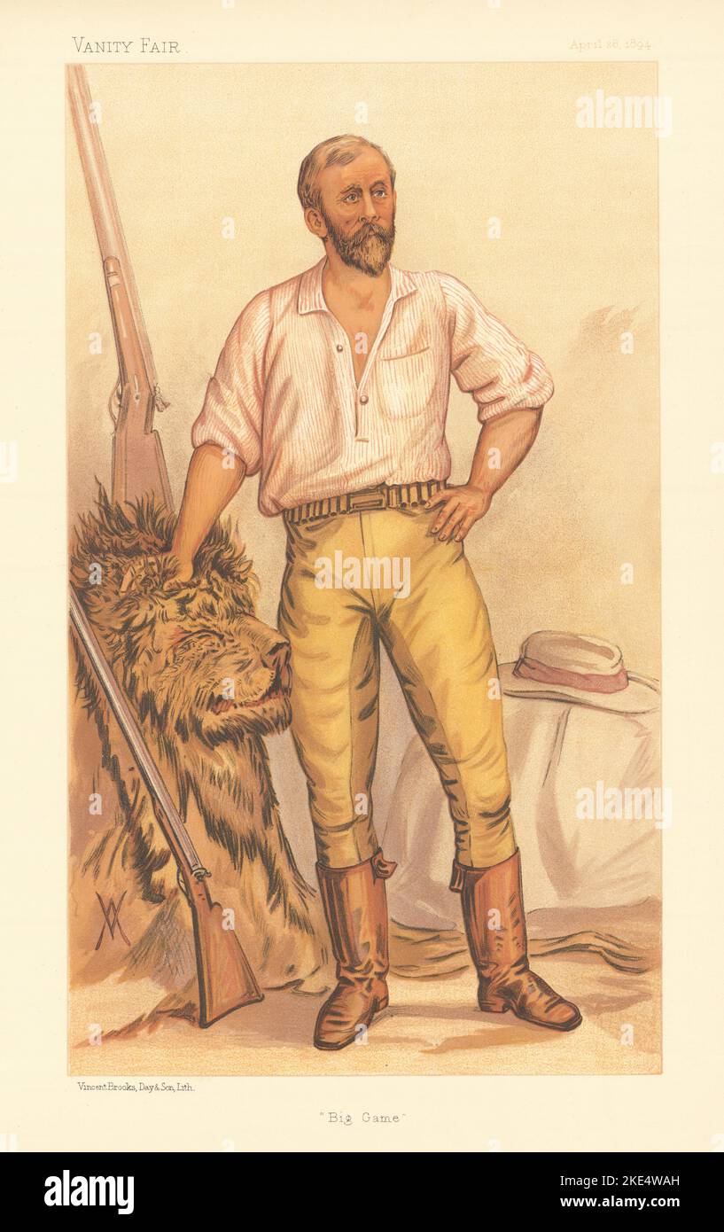 EITELKEIT FAIR SPION CARTOON Frederick Selous 'Big Game' Hunter. Von VA 1894 Print Stockfoto